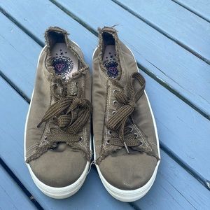 Olive green satin sneakers